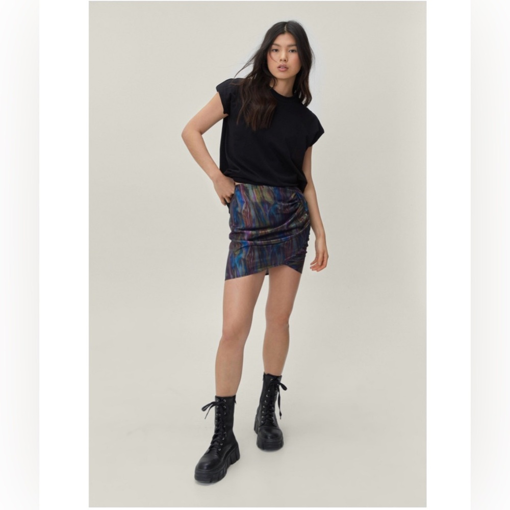 Nasty Gal | Foiled Woven Ruched Detail Mini Skirt | Multicolor | 2